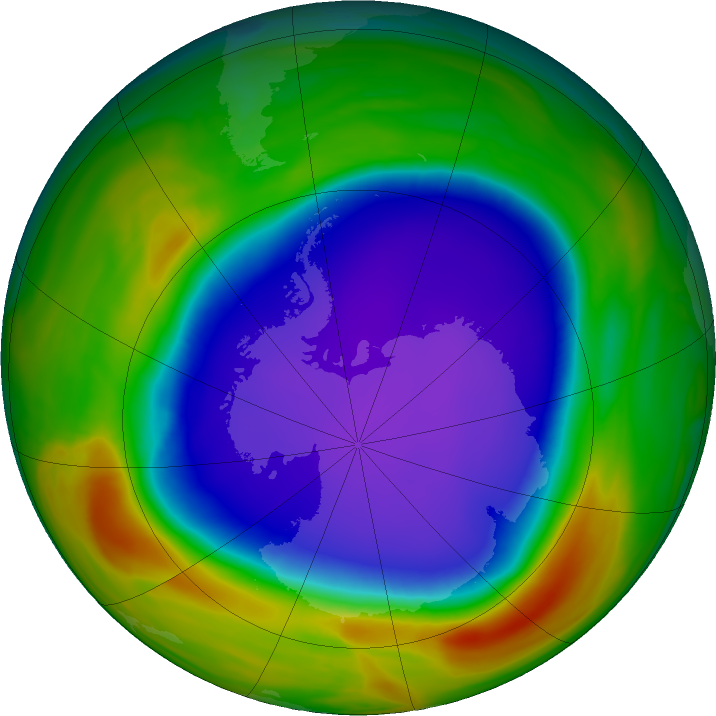 Antarctic ozone map for 14 October 2018